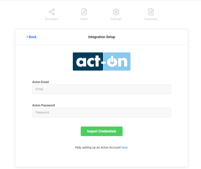 Enter Act-On Credentials
