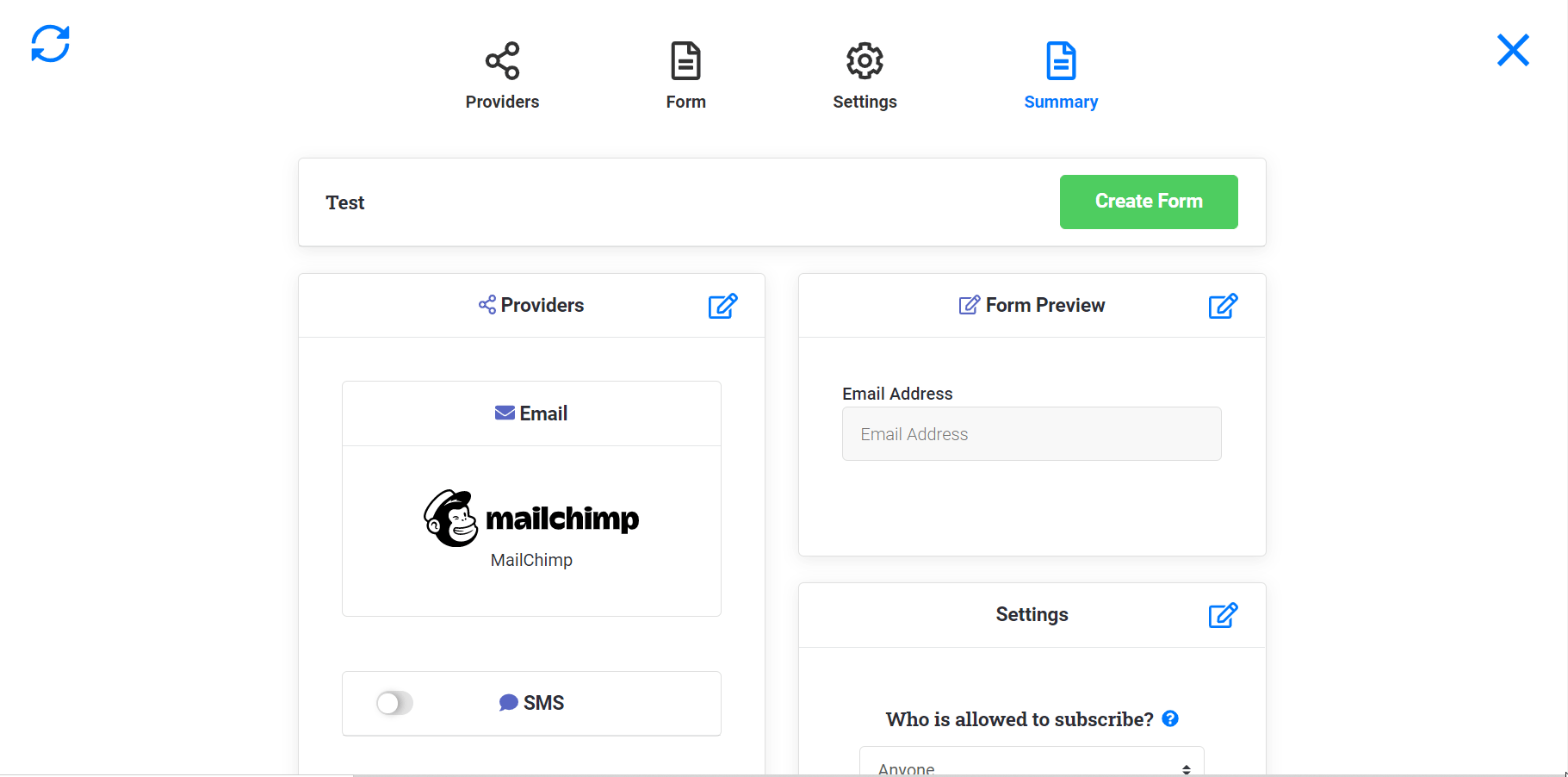 Review mailchimp settings