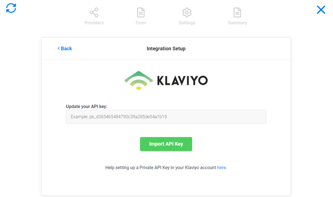 enter Klaviyo API