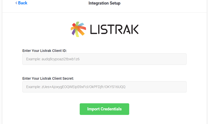 Listrak Client ID and Client Secret Page
