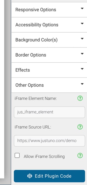 iFrame Settings Justuno