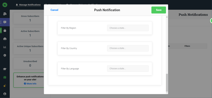 Push Notification Modal: Advanced Filters