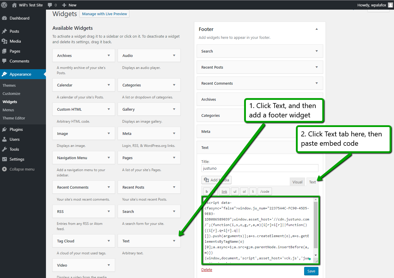Wordpress: Appearance section