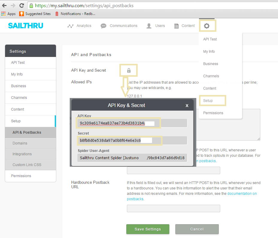 copy API key and Secret