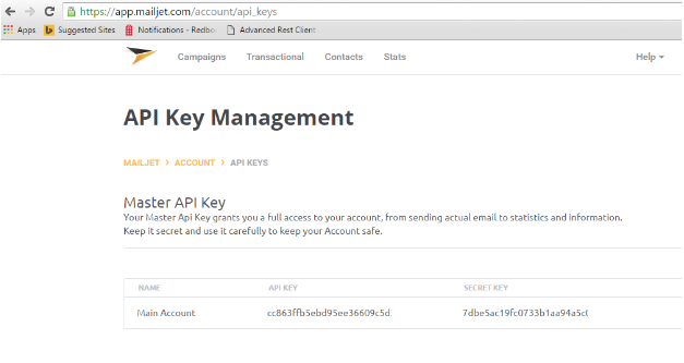 copy API key and API secret